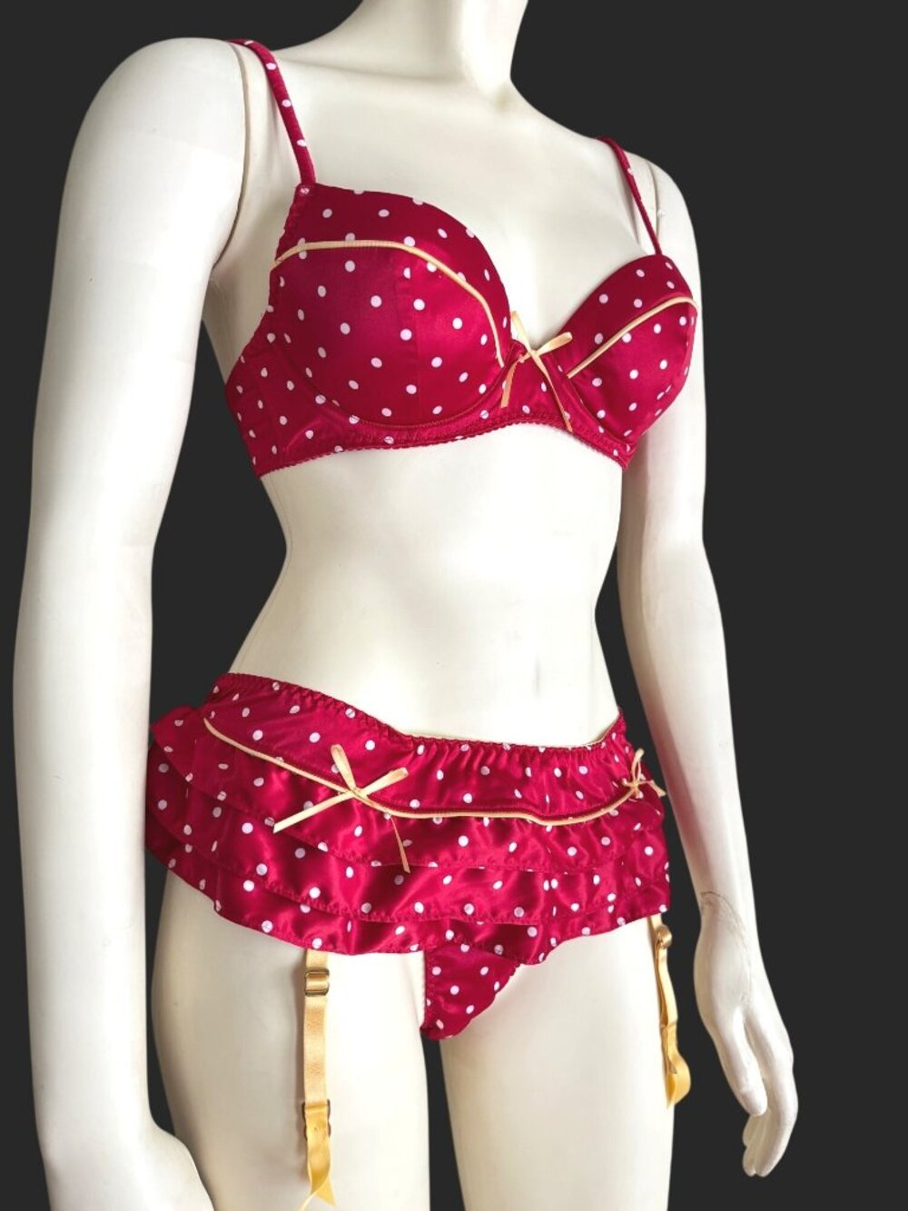 Size 34C/M Victoria's Secret Sexy Little Things red polka dot teddy lingerie Y2 - Picture 3 of 16
